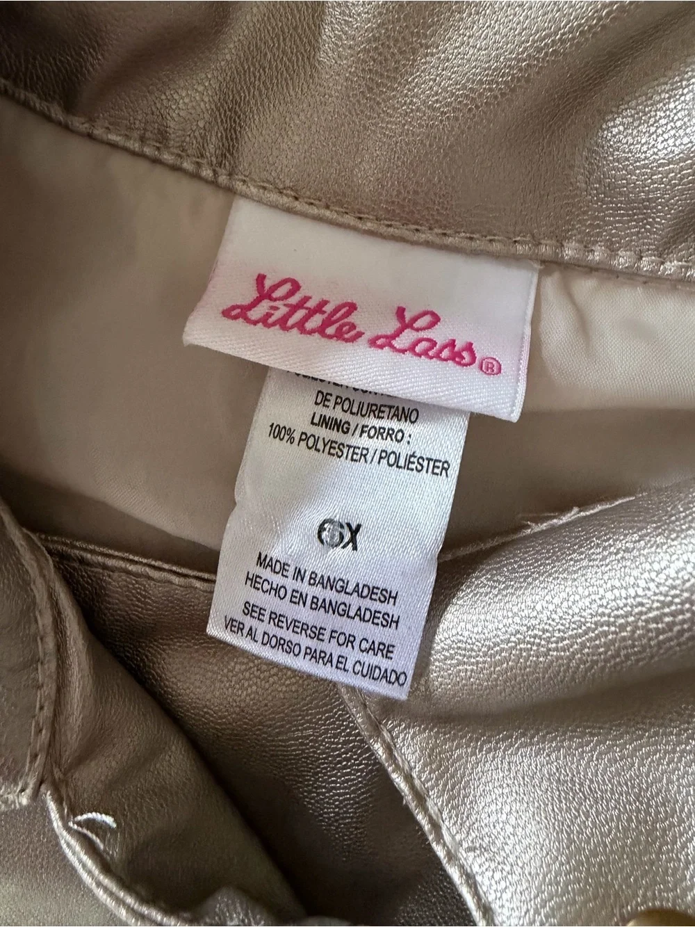 Little Lass Metallic Silver Faux Leather Girls Moto Jacket